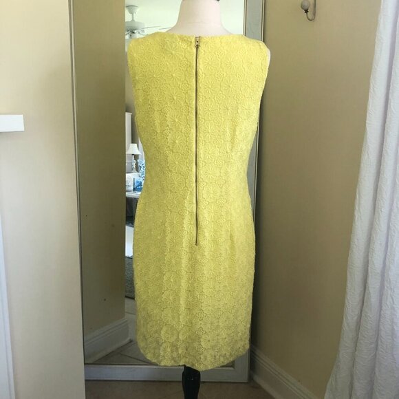 Vintage 60s Shift Dress Size 12 Yellow Floral Lace Overlay Sleeveless Retro - Picture 4 of 12